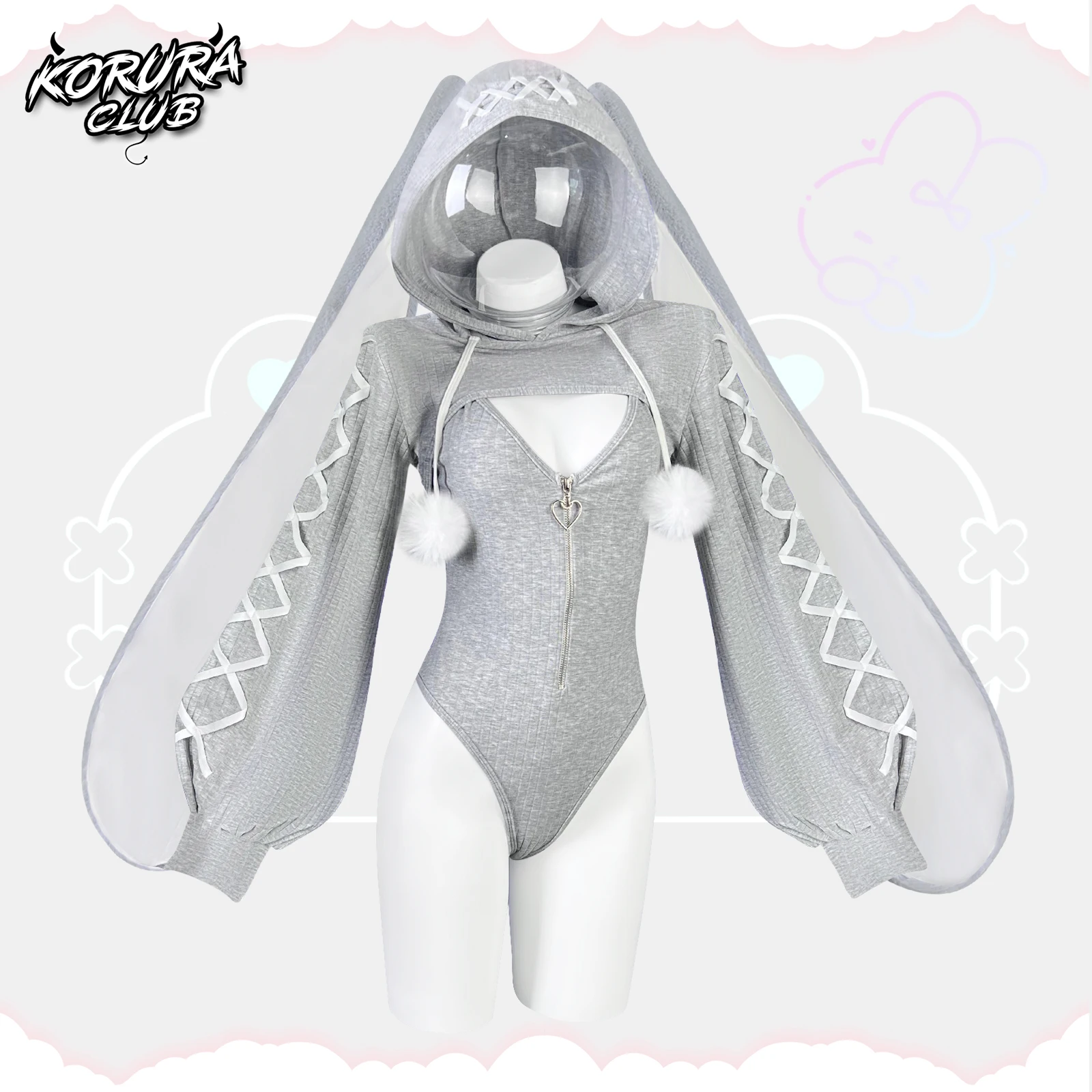 KORURACLUB Cosplay Seksi hizmetçi kıyafeti Tavşan Kıyafeti cosplay kadın Hayvan Kostümleri Tavşan Bodysuit Kabarık tavşan kulakları kuyruk