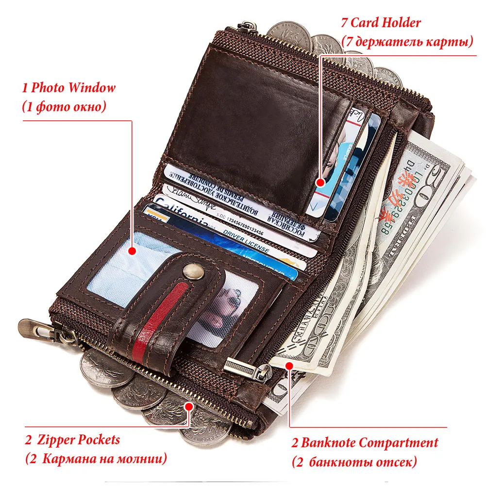 Kurze Herren brieftaschen aus echtem Leder Clutch-Tasche im englischen Stil Hochwertige Mini-Geldbörse für Frauen mit doppelter Reiß verschluss tasche