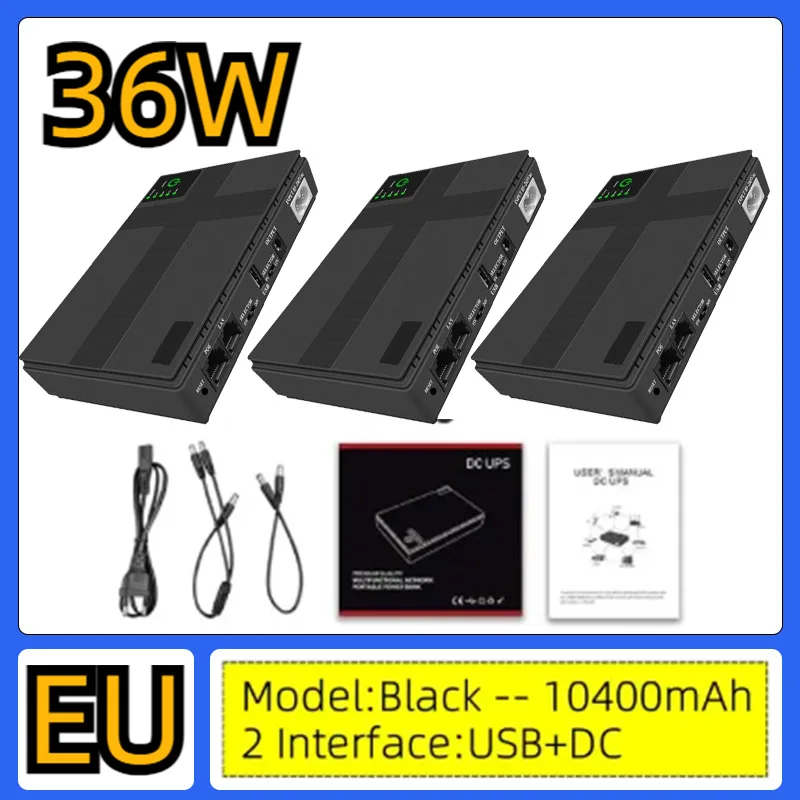 

10400mAh DC UPS Battery Backup 5V 9V 12V 2A 15V 24V 1A Output Uninterruptible Power Supply 85‑265V UPS Battery Backup EU Plug