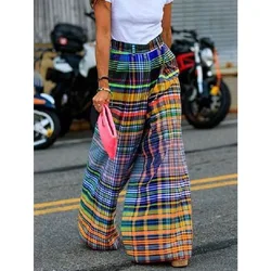 Loose Wide Leg Checkerboard Printed Casual Pants Bottoms Pants