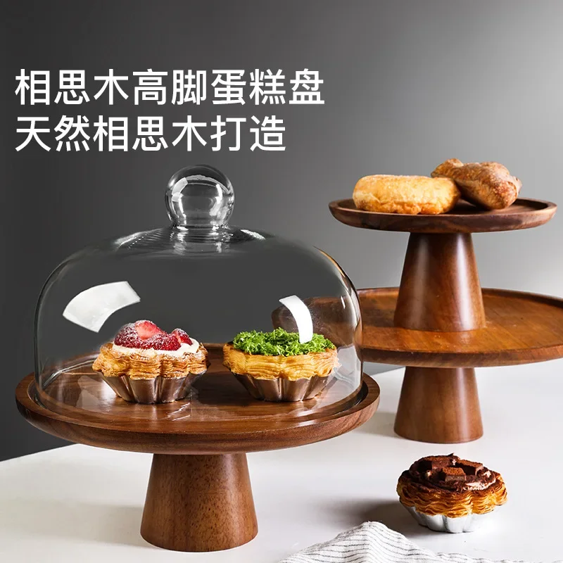 Commercial dessert table with lid transparent rotating baking household snack fruit plate bread display plate