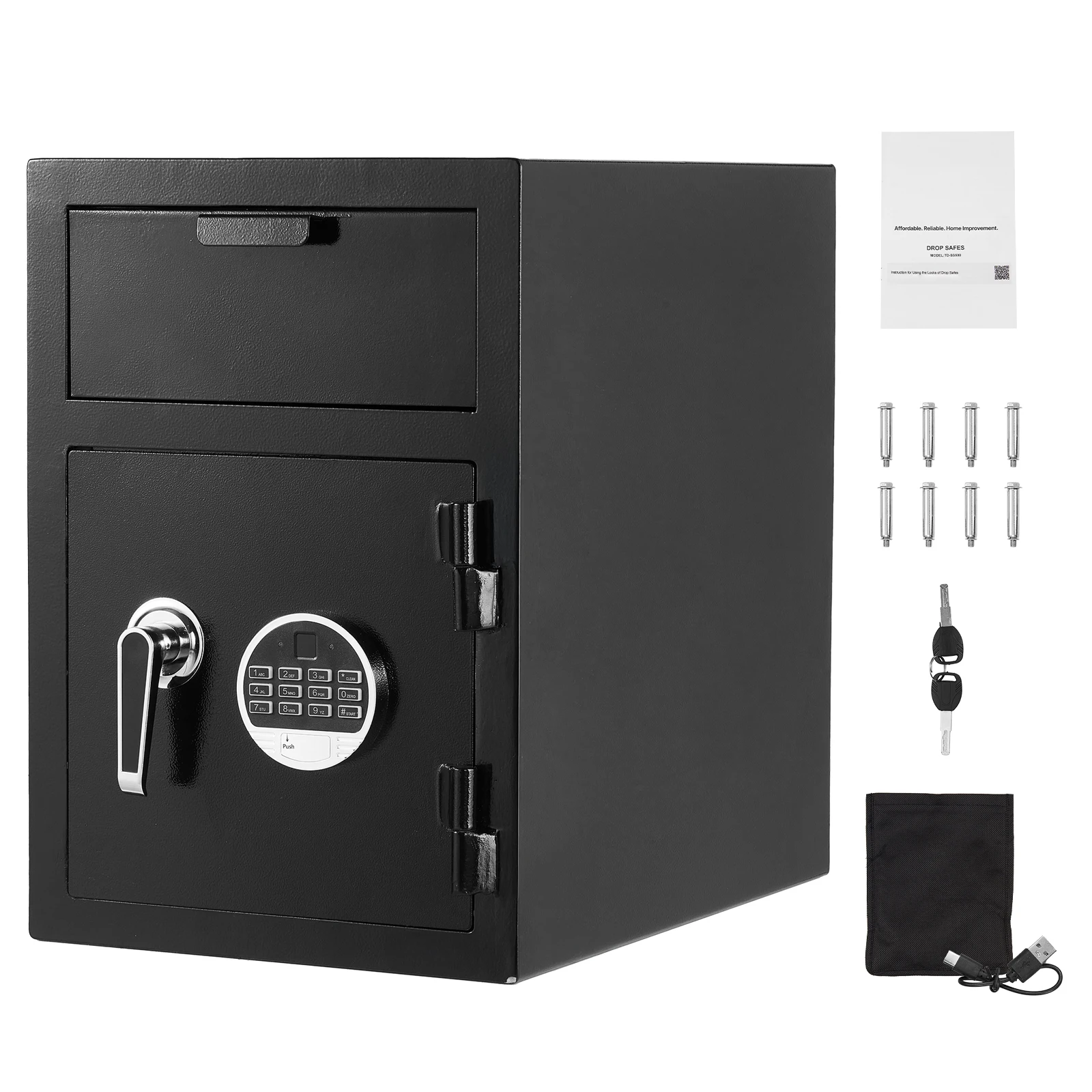 VEVOR Drop Safe Large Capacity Front Drop Slot Safe Box with Digital Keypad Cash Depository Box with Spare Keys for Cash Bank