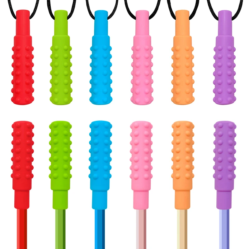 1/6pcs Silicone Baby Teether Pencil Topper Pendant Sensory Chew Necklace for with Autism ADHD SPD Chewing Biting Oral Motor