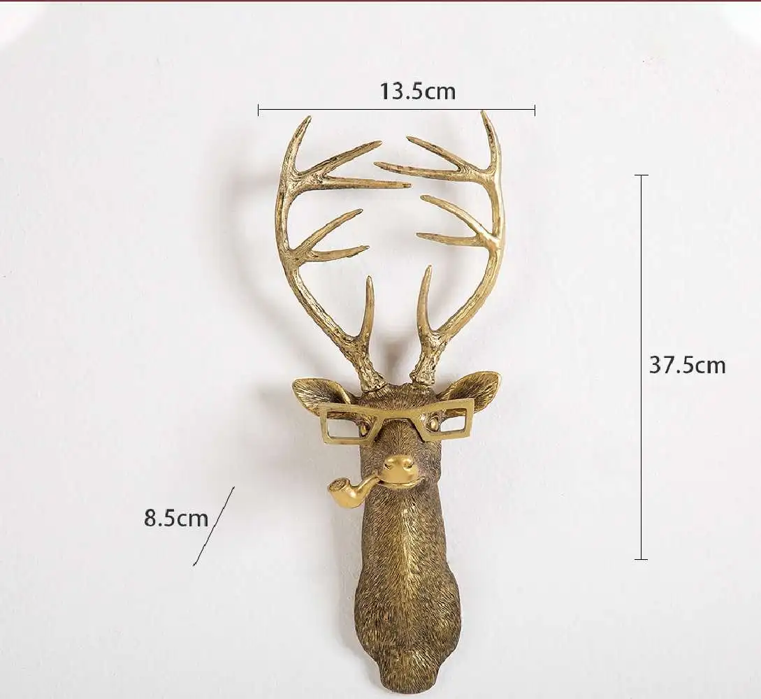 Antik Bronze Harz Tier Anhänger Goldener Hirschkopf Wandaufbewahrung Haken Hintergrund Wandzubehör Dekorative Figuren – Detail 2