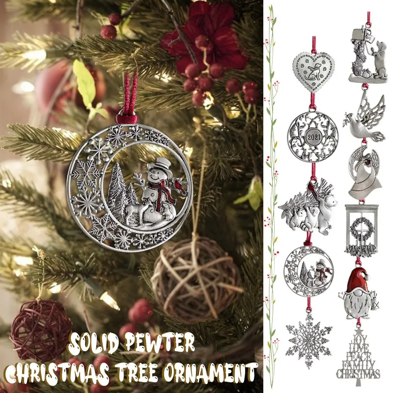 Solid Pewter Christmas Tree Ornament,Metal Double-Sided Printing Holiday Decoration Unique Gift For Christmas Festive Decor