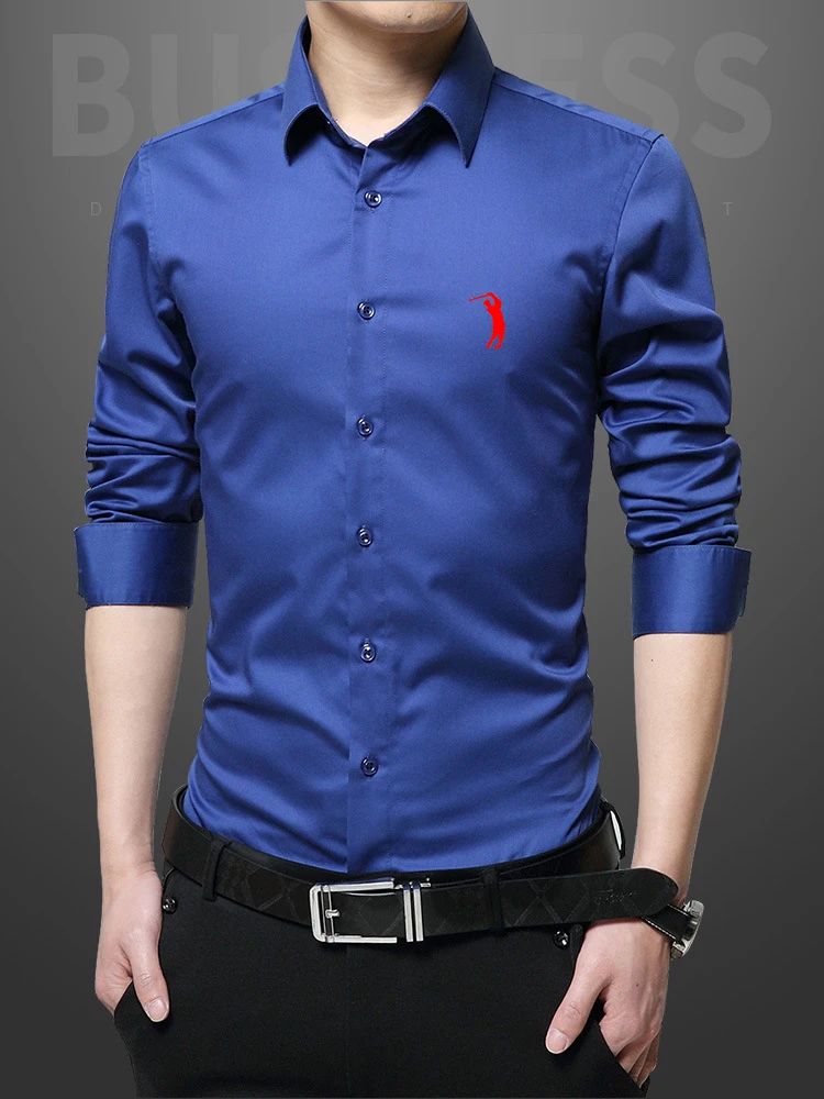 Camisa de manga comprimida para hombre, blusa elástica, antirugas, ajustada, social, de alta calidad