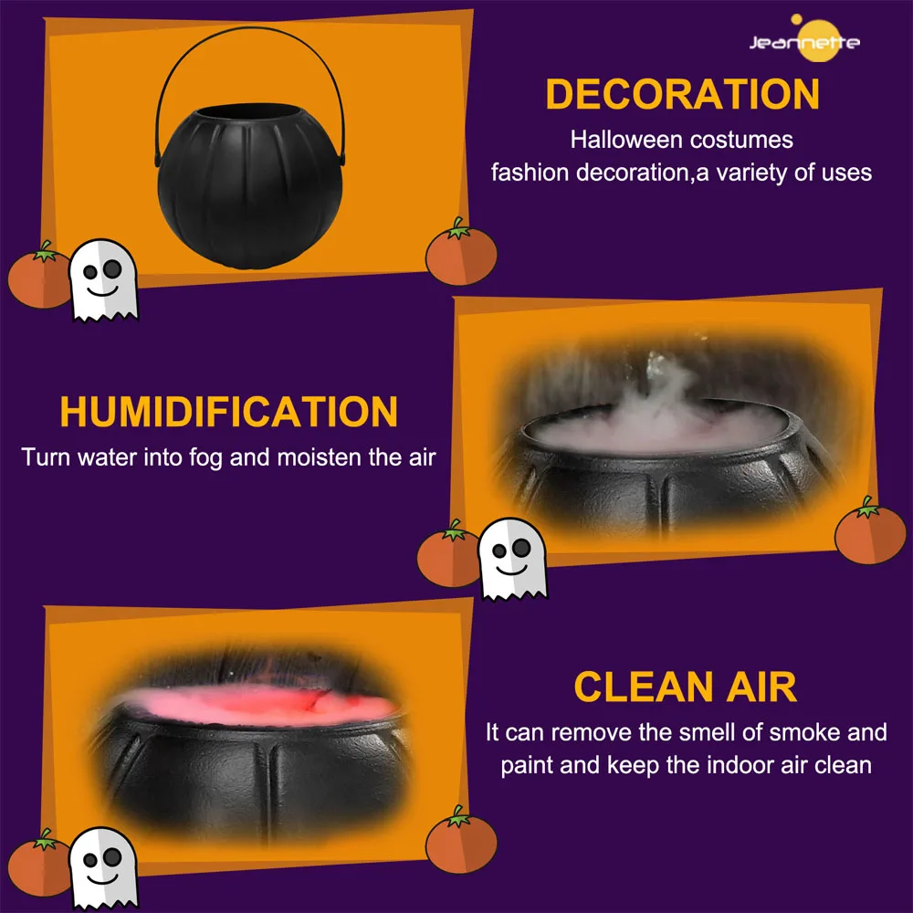 Halloween Witch Cauldron with Mist Maker Black Witch Jar Atomizer Lamp Punch Bowl Light Color Change Fogger Mist Maker Decor