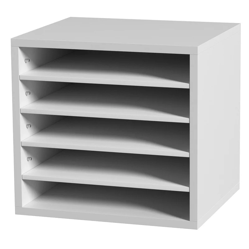 

Wood Literature Organizer with 5 Compartments, Adjustable Shelves, White, 13.9x12x13 inches, Office Home Classroom Mailroom Storage, EPA Certified