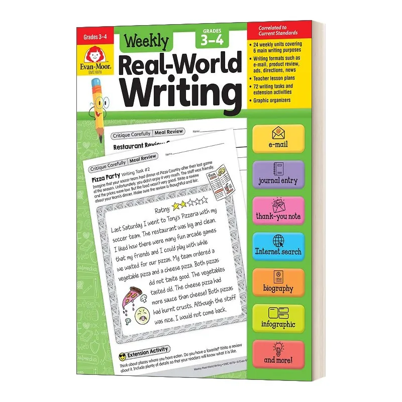 

Evan-Moor Weekly Real-World Writing, Grades 3-4 Workbook,aged 7 8 9 10, English book 9781645141570