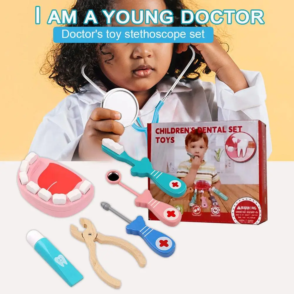 Houten Fantasiespel Dokter Speelgoed Kinderen Rollenspel Games Simulatie Tandarts Tas Set Stethoscoop Tanden Model Educatief Speelgoed Geschenken
