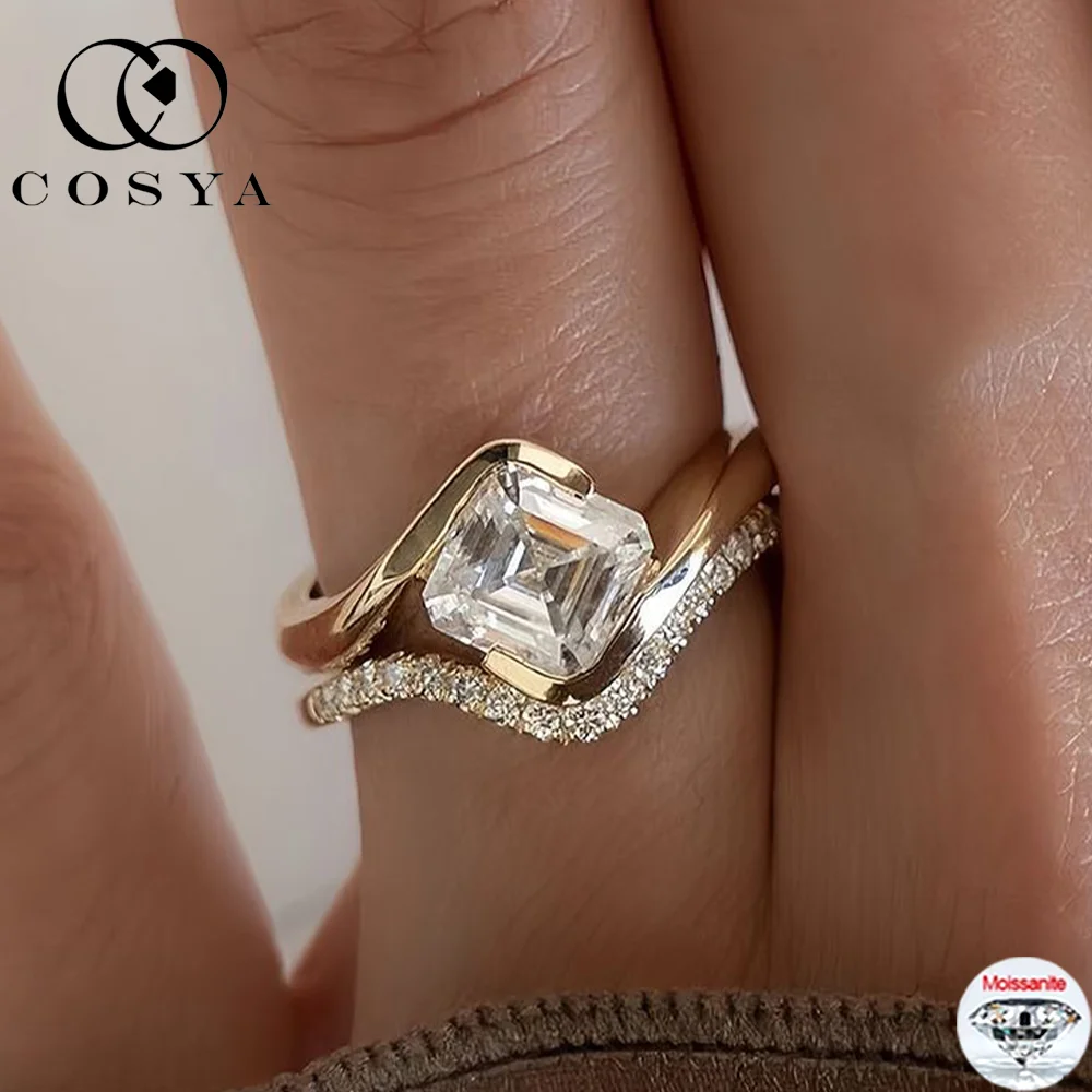 

COSYA 6*6MM Asscher Cut Moissanite Ring S925 Silver 18K Gold Square D Color Lab Diamond Wedding Band For Women Fine Jewelry