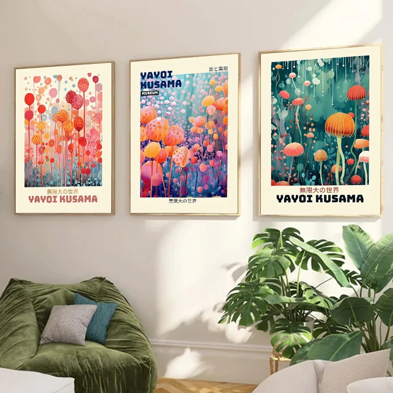 Japanese Yayoi Kusama Flower Exhibition Poster Canvas Painting Print Wall Art Picture for Living Room Home Decor Cuadros