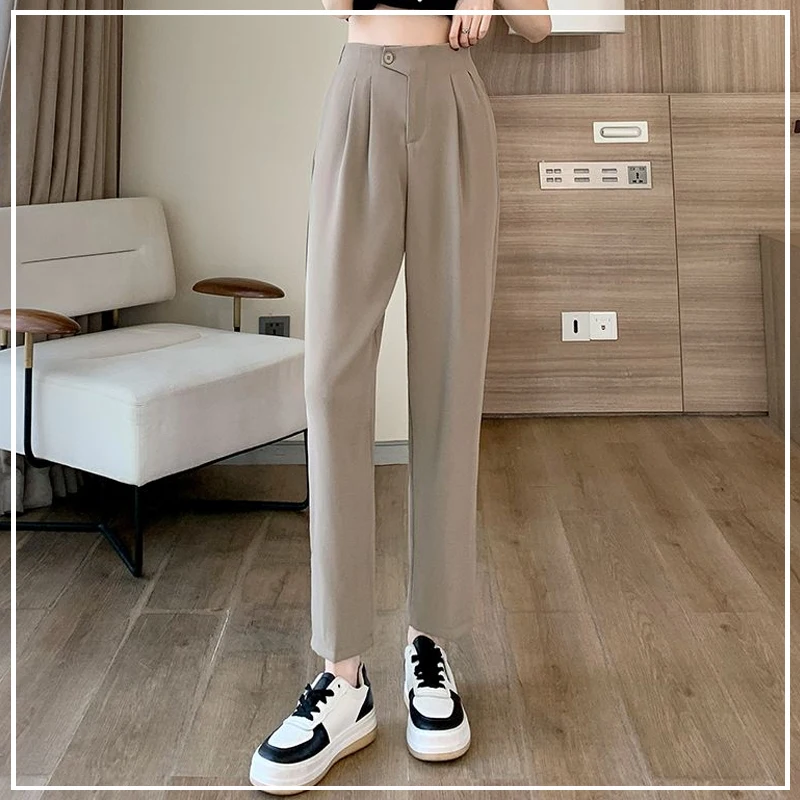 

2024 New Summer Casual Minimalist Commuting High Waisted Drape Straight Tube Loose Oversize Thin Cropped Harlan Suit Pants