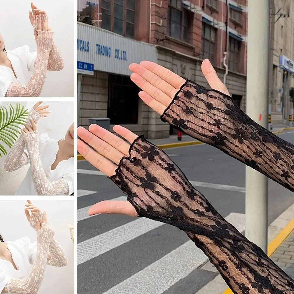 

Fashion Lace Sunscreen Sleeve UV Protection Thin Ice Sleeve Fingerless Riding Ice Silk Arm Cover Summer