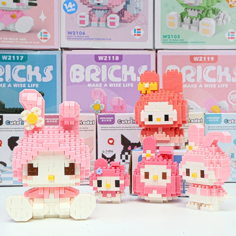 Disney Kawaii Hello Kitty Kuromi My Melody LinaBell Action Figure Building Blocks for Children Toys Anime Figure 3D Toys Gifts