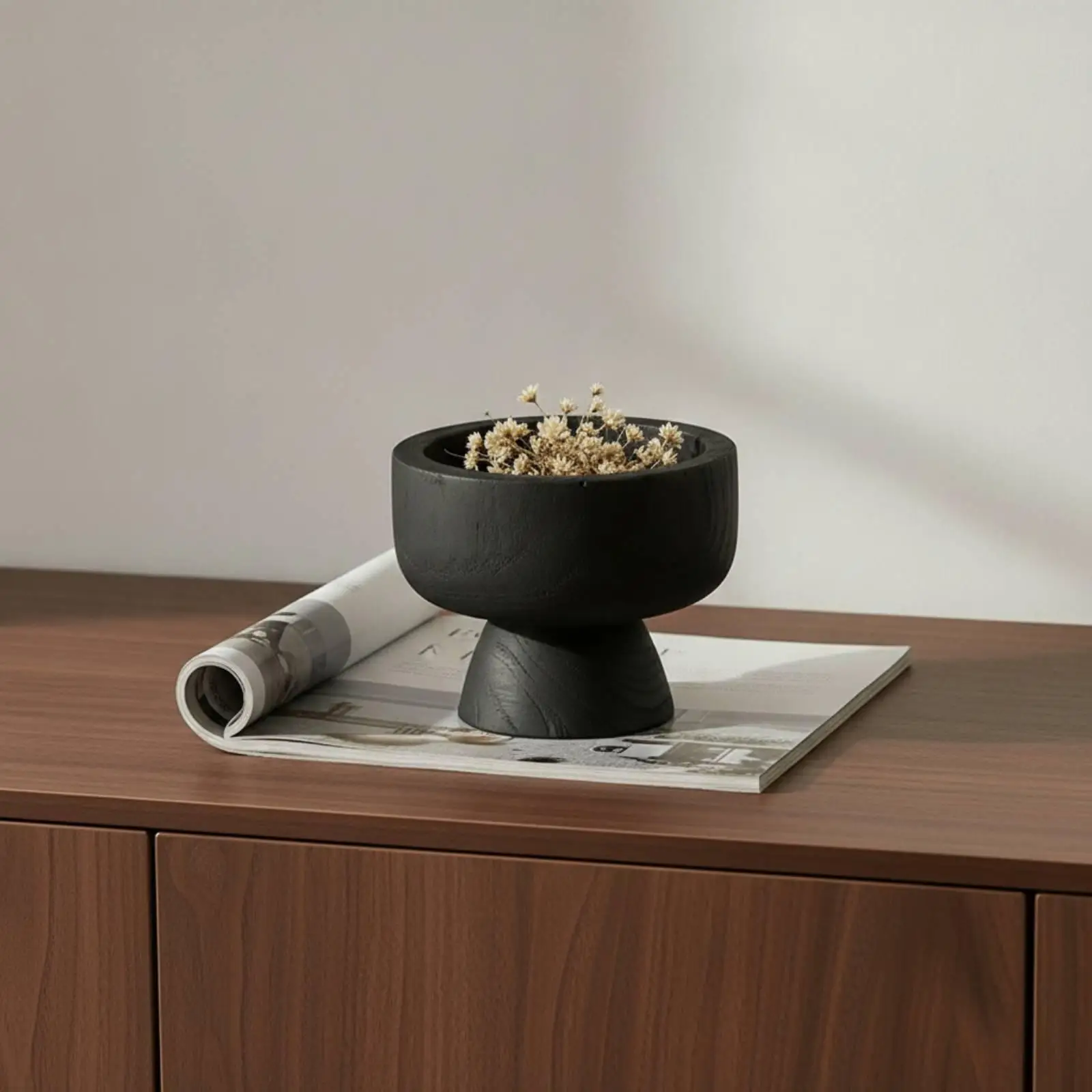 Tabletop Planter Wood-Grain Planter with Pedestal Base Matte Pedestal Bowl for Refined Aesthetic Seekers, Shelf Decor, Living