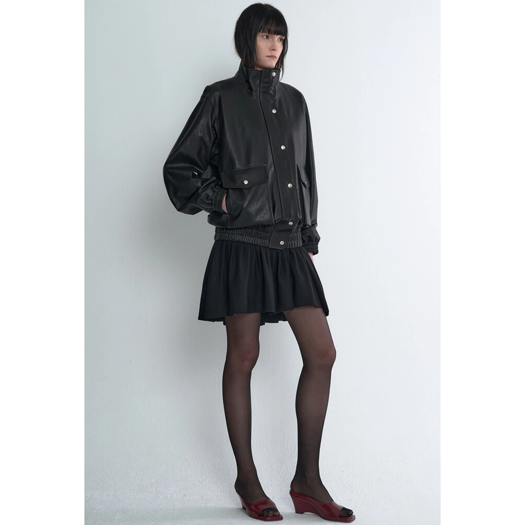 عارضة الليمون الجبن TIM25 الخريف تخفيف دراجة نارية Sle الجلود Jaet ملابس خارجية في لونين تنوعا الوقوف طوق معطف