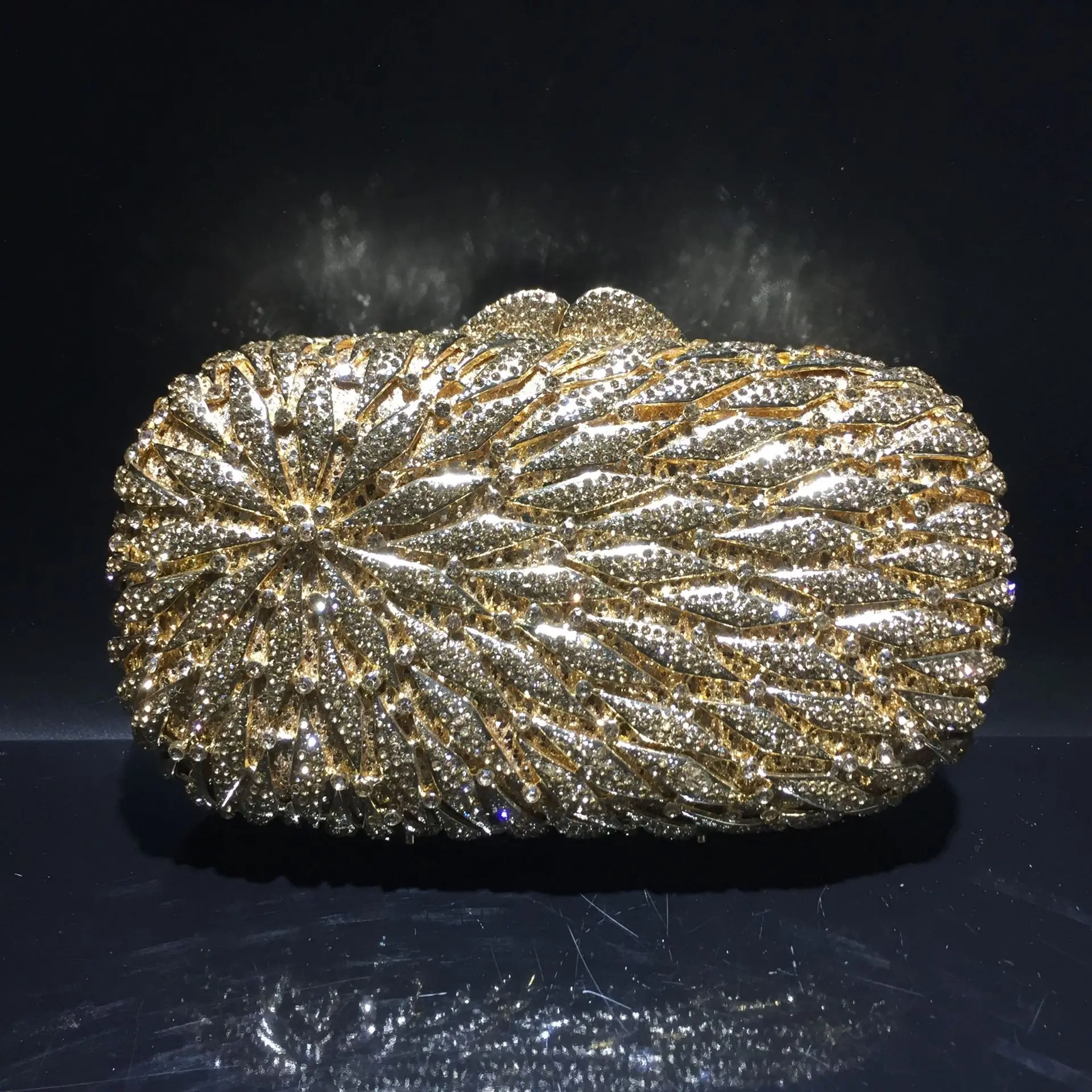 Diamond Crystal Evening Clutch Bag Wedding Purses Clutch Silver/Gold Metal Oval-Shape Bags Luxury Designer AB Rhinestone Purses