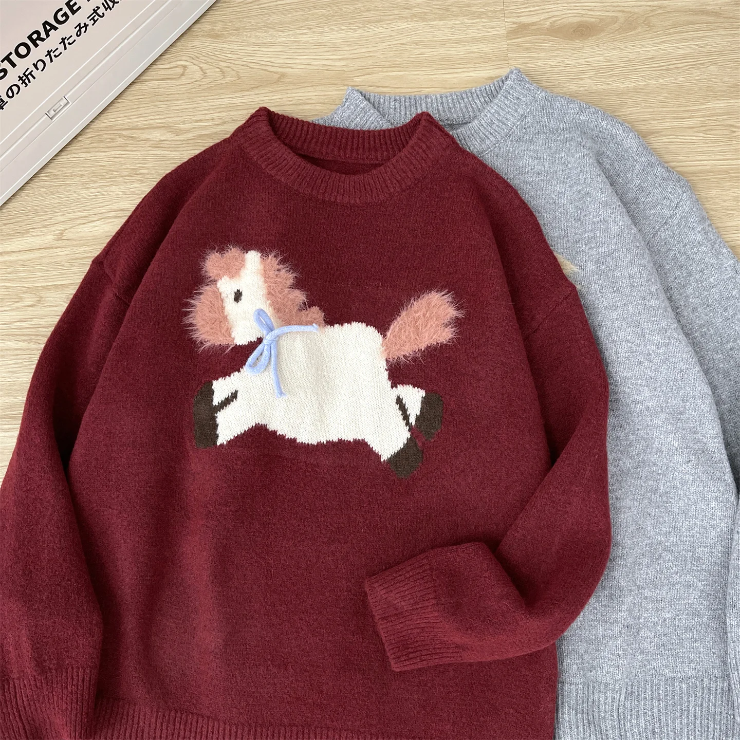 

Красный вязаный свитер для пар, новогодняя одежда, ретро-стиль, женский модный свободный крой, весенний трикотаж