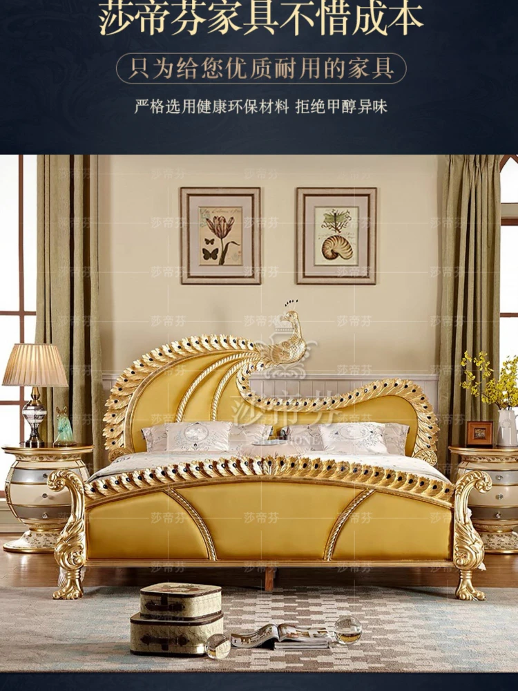 French Court Master Bedroom Gold Foil Bed New Villa High-End Custom Furniture