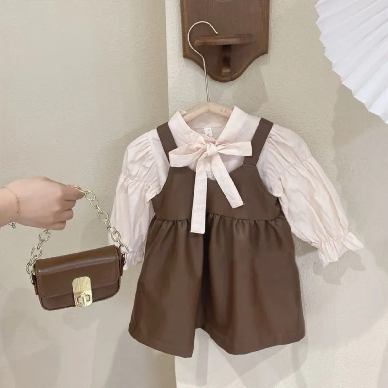 Fashion Baby Girl Strap PU Leather Dress Sleeveless Infant Toddler Child Vest Dress Winter Spring Autumn Kids Clothes 1-10Y