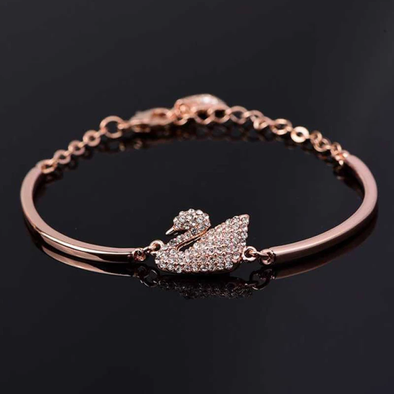 Luxury Zircon Charm Swan Bracelet for Women's Party Gifts Gold Rose/Gold/Silver Color Swan Bangle Fashion Jewelry Accessories