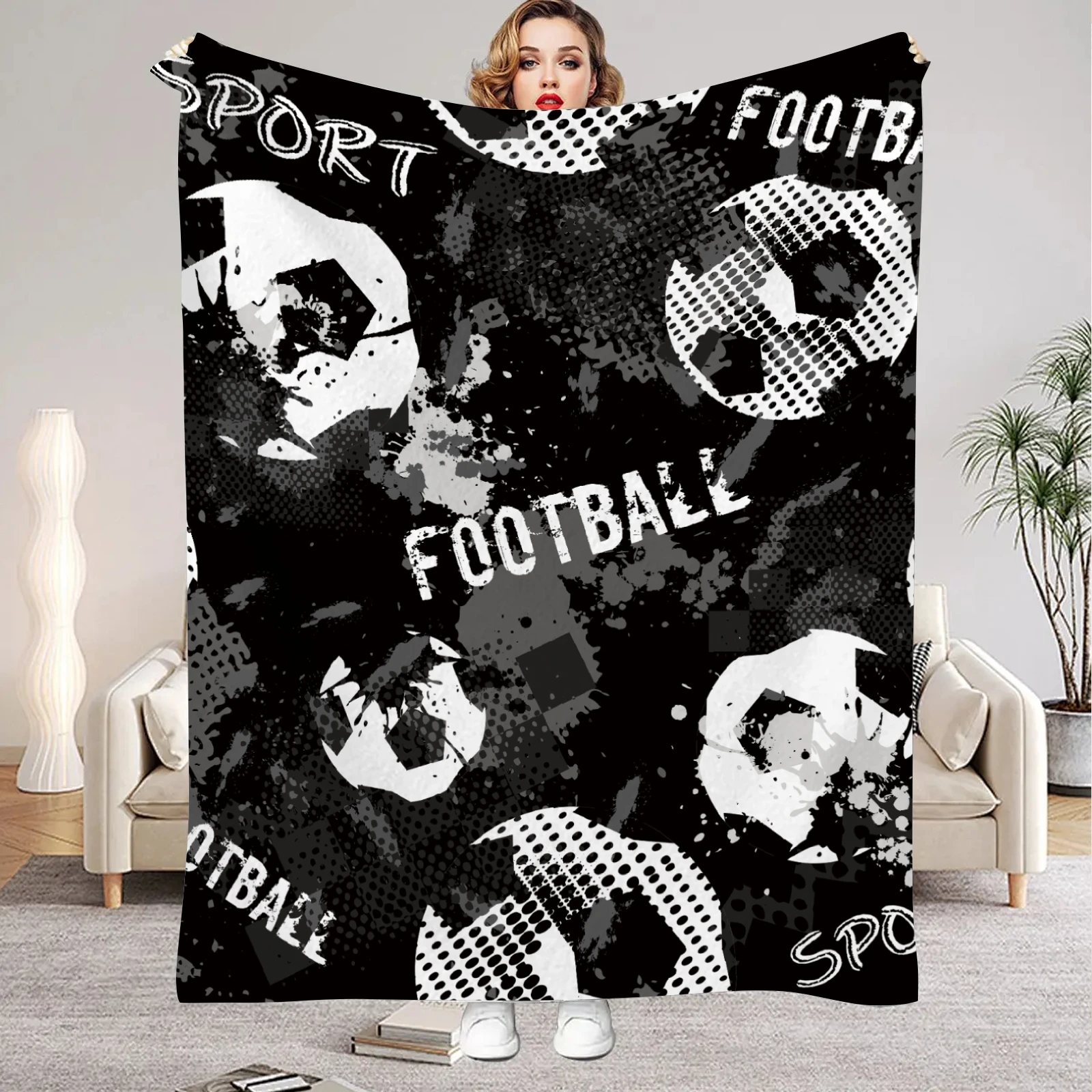 1 قطعة بطانيات الفانيلا الملونة كرة القدم المطبوعة جودة لينة الدافئة رمي بطانية الشتاء للأطفال الأولاد الأريكة السرير رقيق المفرش