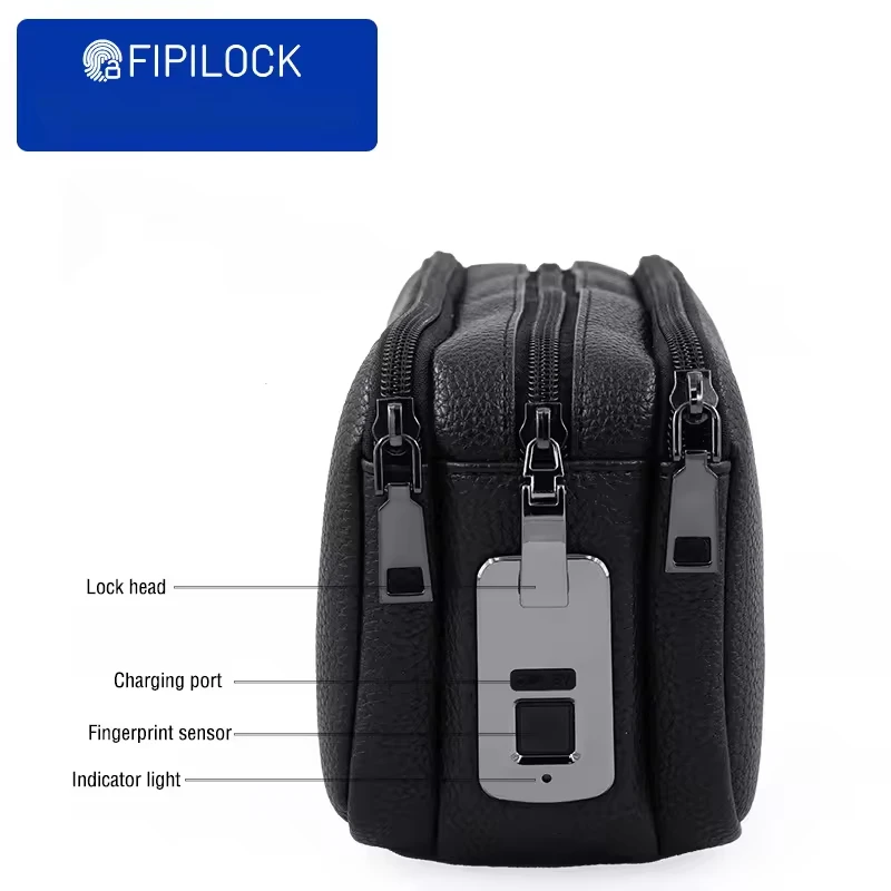 2026 Fiplock Tech Enabled Soft Leather Litchi Grain Finish Smart Anti-Theft Pouch USB Charging Men's Business Briefcase