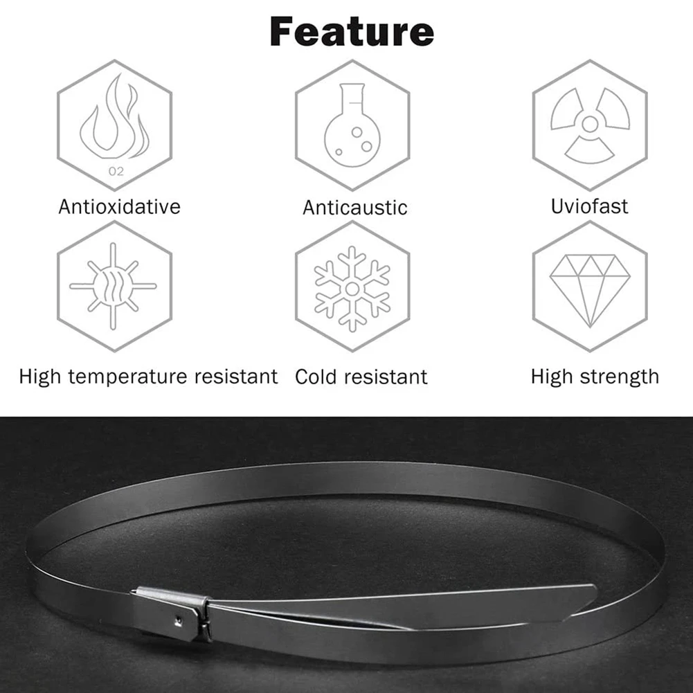 

A63X-Stainless Steel Cable Ties, 100 Pcs 7.9 Inches Heavy Duty Self-Locking Cable Zip Ties, Metal Exhaust Wrap Locking Ties