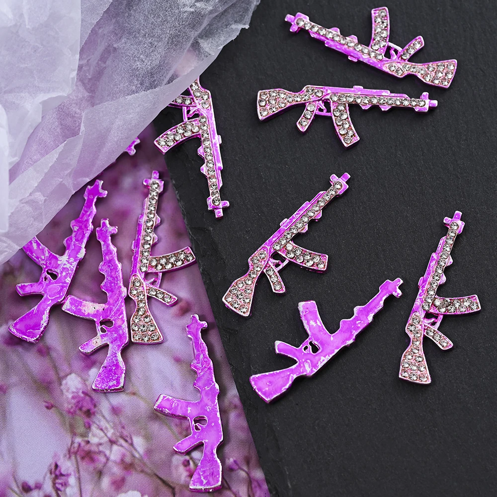 5/10Pcs Pink Rabbit Gun Nail Charms 3D Punk Metal Alloy Crystal Nails Rhinestone Glitter Diamond DIY Jewelry Nail Art Decoration