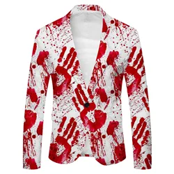 Men's Halloween Fashion Casual Buckle Bloody Printed Suit Coat Single Breasted Fashion Casual Tops 2024 New Spring And Autumn