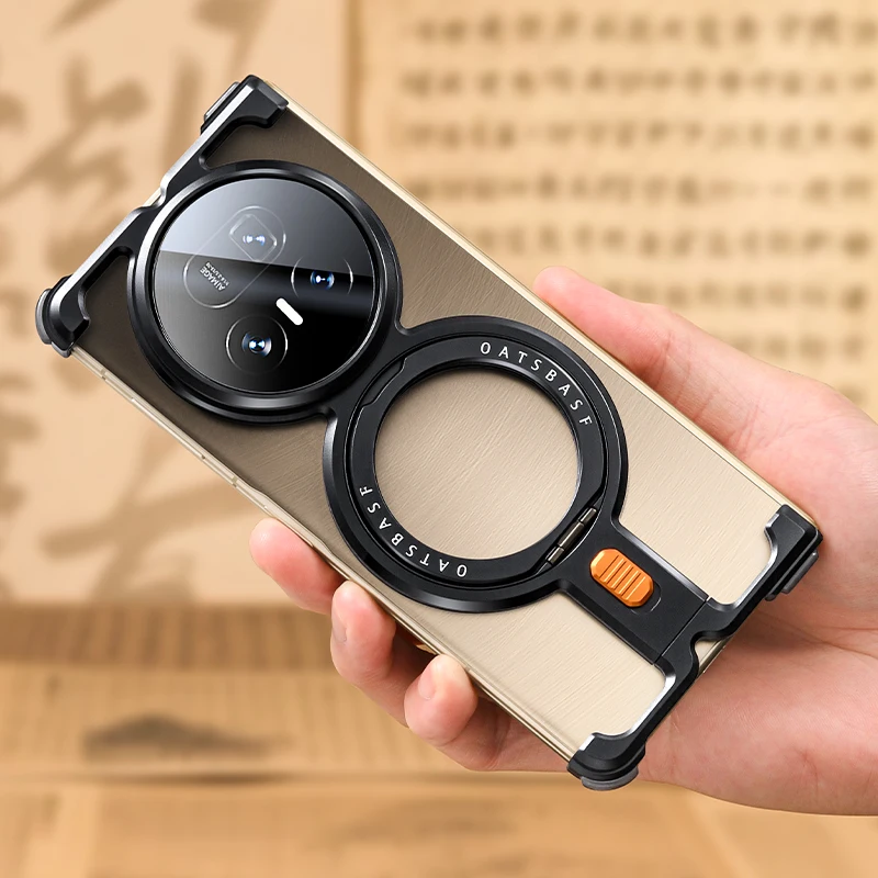 

Металлический магнитный чехол для телефона Oatsbasf для Honor Magic V5 с подставкой 360° ° Вращающийся безрамный противоударный чехол из алюминиевого сплава