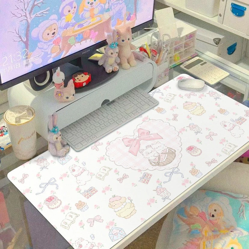Cute Bow Mouse Pad Extra-Large Office Study Computer Keyboard Mat Student Dorm Rooms Waterproof Slip-Resistant Leather Desk Mat