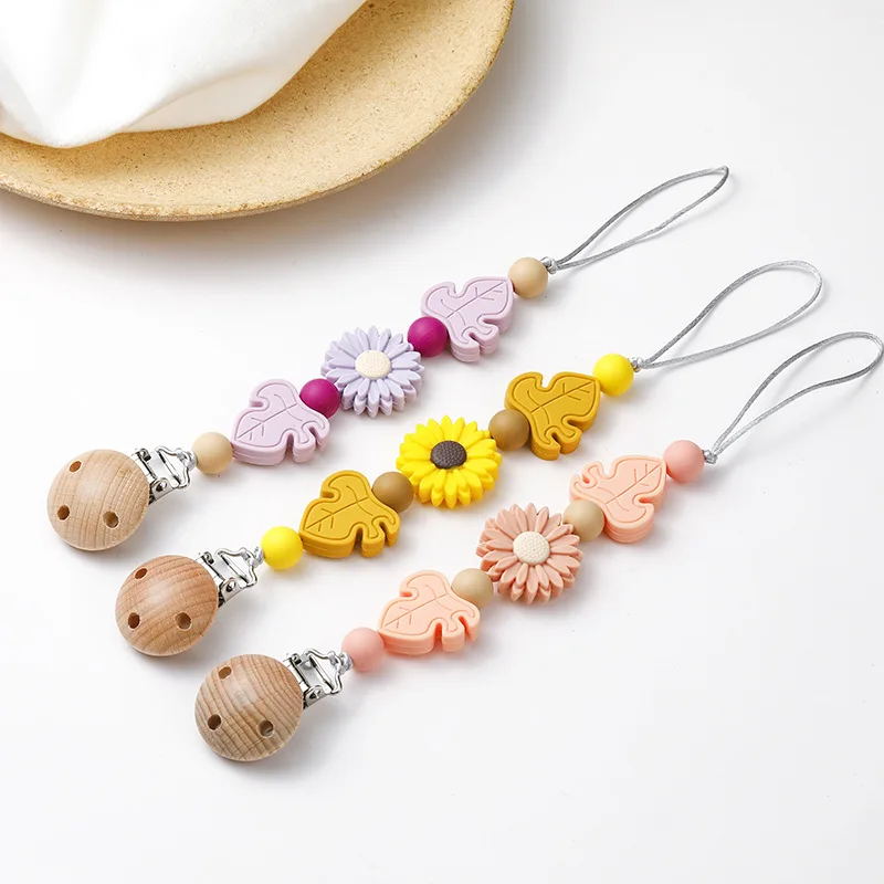 Baby Silicone Daisy Pacifier Chain Dummy Nipples Holder Clips Babies Silicone Teething Chain Toy Gifts for Cute Baby Accessories