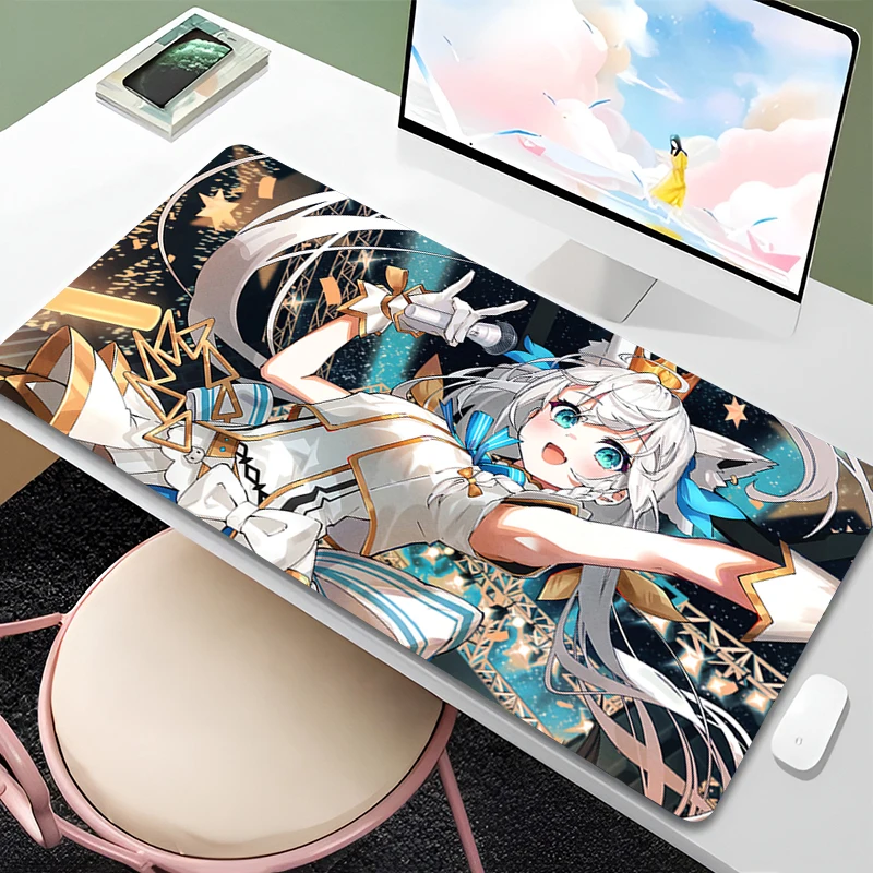 Hololive Shirakami Fubuki Mouse Pad Large PC Gaming Accessories Keyboard Rug Sexy Cat Ears Anime Girl Mousepad Kawaii Desk Mat