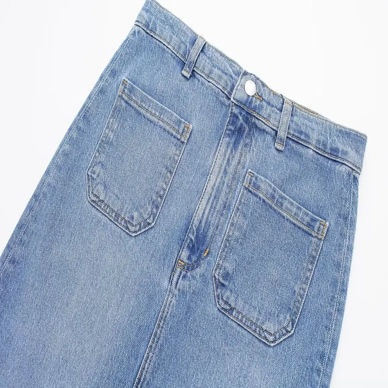 Lente 2024 halflange denim rok voor dames met opgestikte keten, hoge taille, rechte snit, veelzijdige Faion Spring-collectie