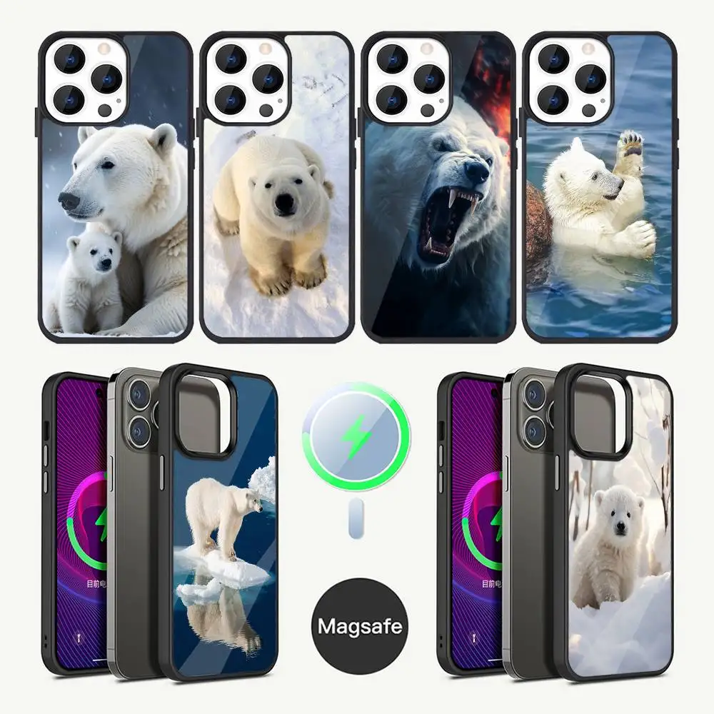 

Милый чехол для телефона с белым медведем для iPhone 17,16,15,14,13,12,11, Plus, Pro, Max Mini Magsafe с магнитной беспроводной зарядкой