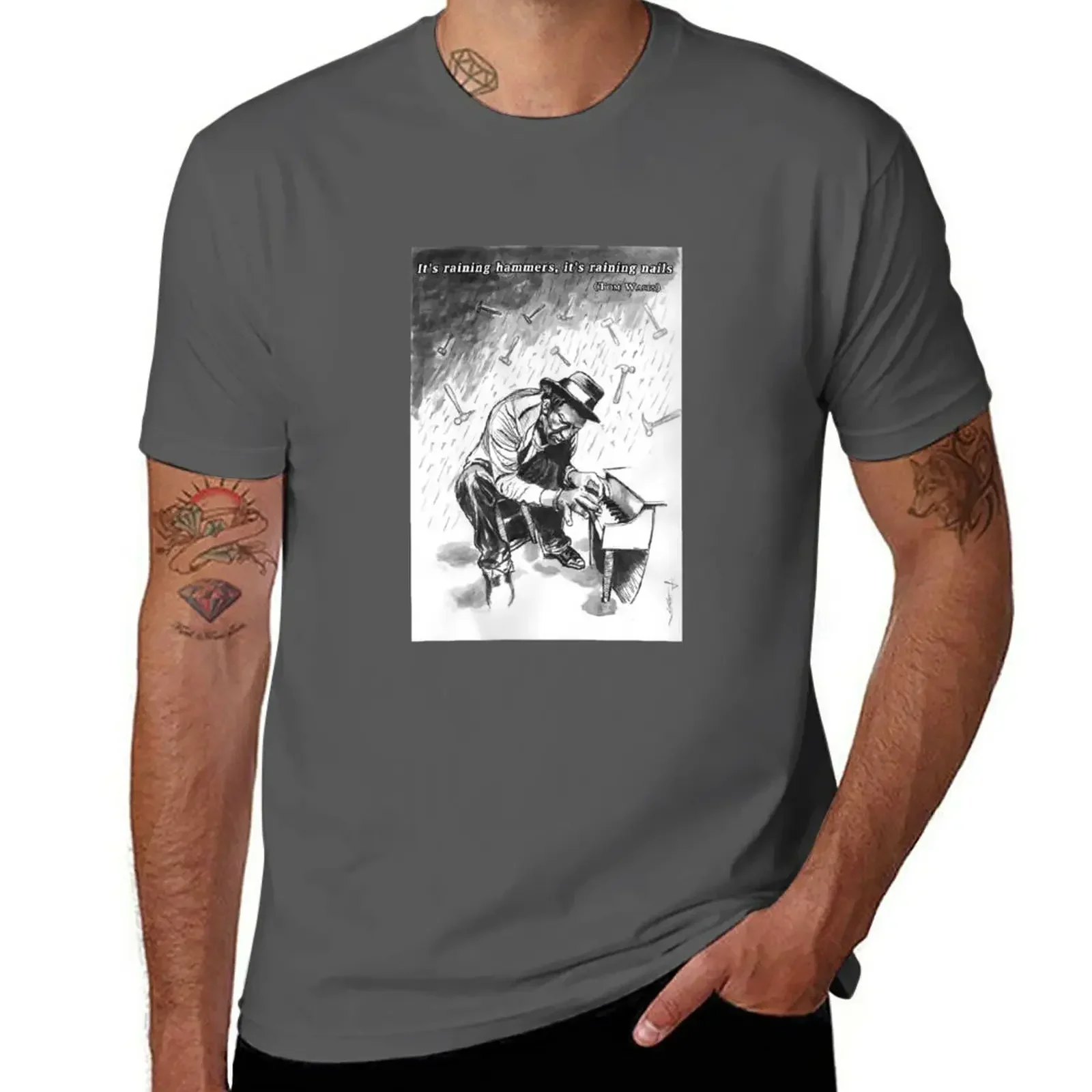 

Tom Waits - Illustration T-Shirt sports fans rapper graphic tees Short sleeve tee mens vintage t shirts