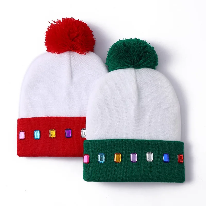 New Trend Autumn Winter Versatile Hairball Wool Cap Warm Cover Head Ear Protector Cold Cap Rhinestone Letter Warm Knitted Hat