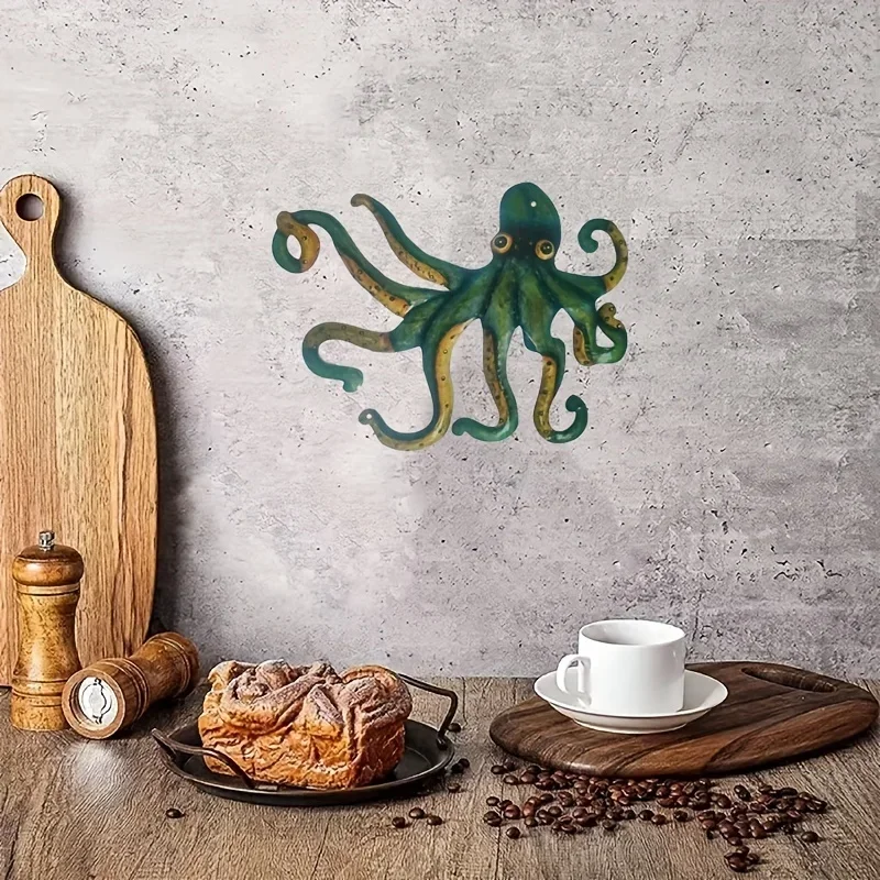 CIFbuy Metal Dark Green Octopus Wall Decorations, Wall Hanging Silhouettes, Living Room Dining Room Table Decorations