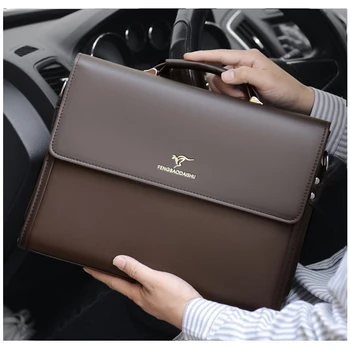 Leather Luxury Briefcases For Men Designer Work Business Tote Bolsas Black Handbag Shoulder Lawyer Square A4 Side – view 1