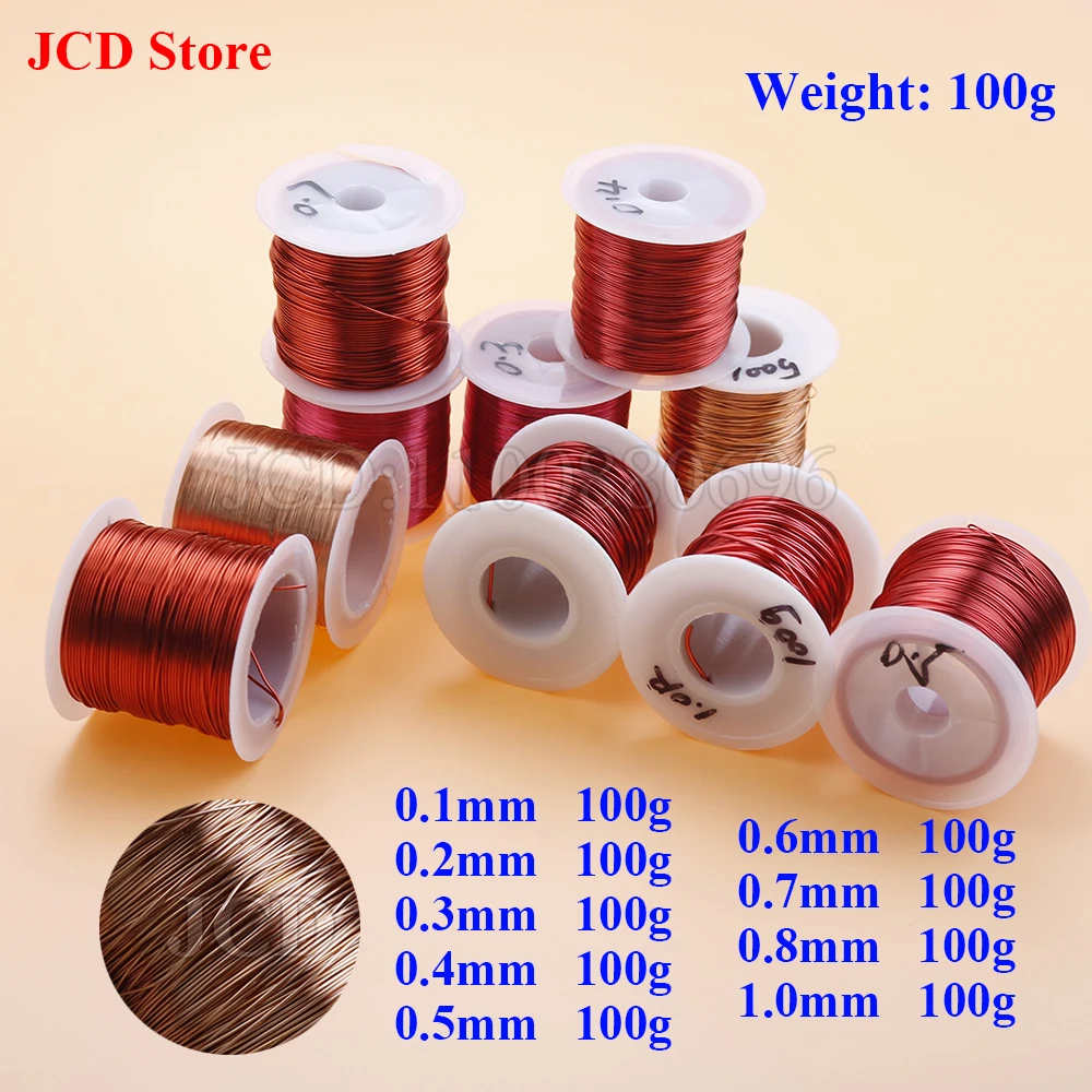 100g/roll 0.1/0.2/0.3/0.4/0.5/0.6/0.7/0.8/1.0mm Red enameled copper wire Magnet Wire Enameled Copper Winding Wire Coil Copper