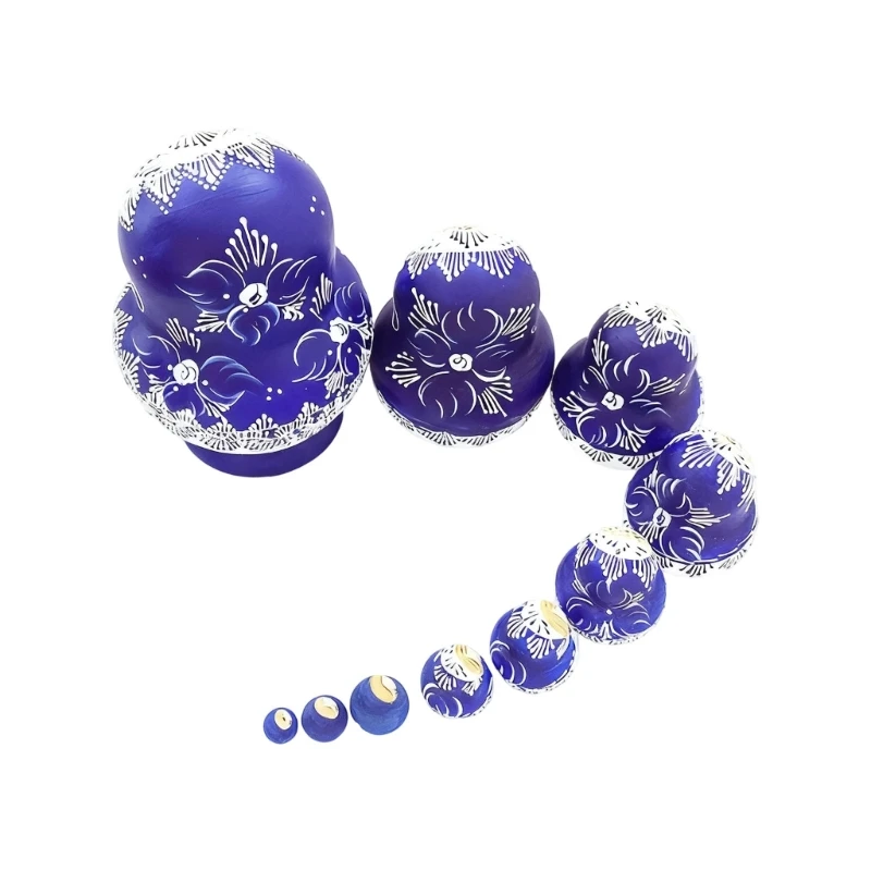 Muñeca rusa apilable, 10 Uds., artesanías, muñeca Matryoshka madera, juguete con patrón tradicional porcelana azul y 15UB