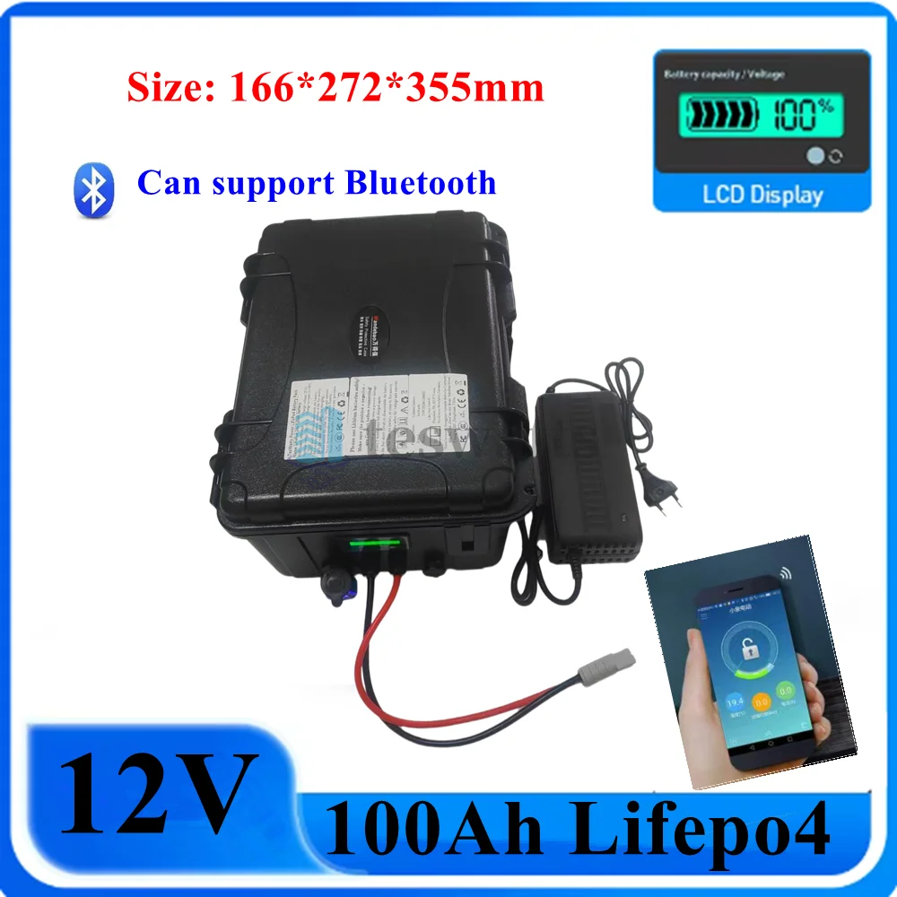 

12V 100AH Lifepo4 Lithium Battery Bluetooth BMS APP 12.8V Batteries USB For Inverter Power,RVs,Boats,Golf Carts,Camping Car