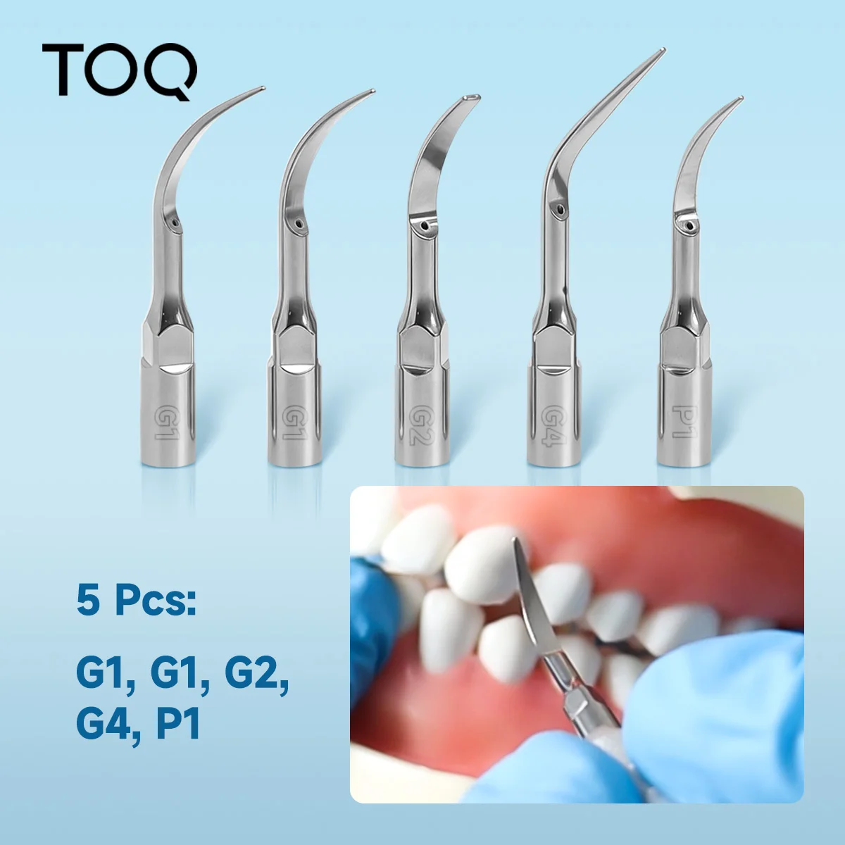 

TOQ 5Pcs Dental Ultrasonic Scaler Tips G1 G2 G4 P1 for EMS Woodpecker Handpiece Teeth Whitening Scaling Perio Dentistry Tool