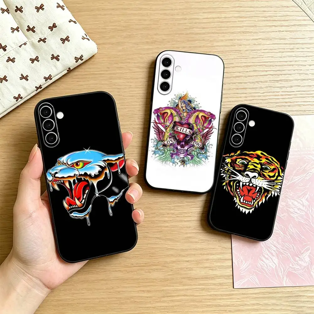Funda de teléfono Ed Hardy de marcas de moda para Samsung Galaxy A73, A72, A71, A70, A53, A52, A51, otras fundas negras suaves