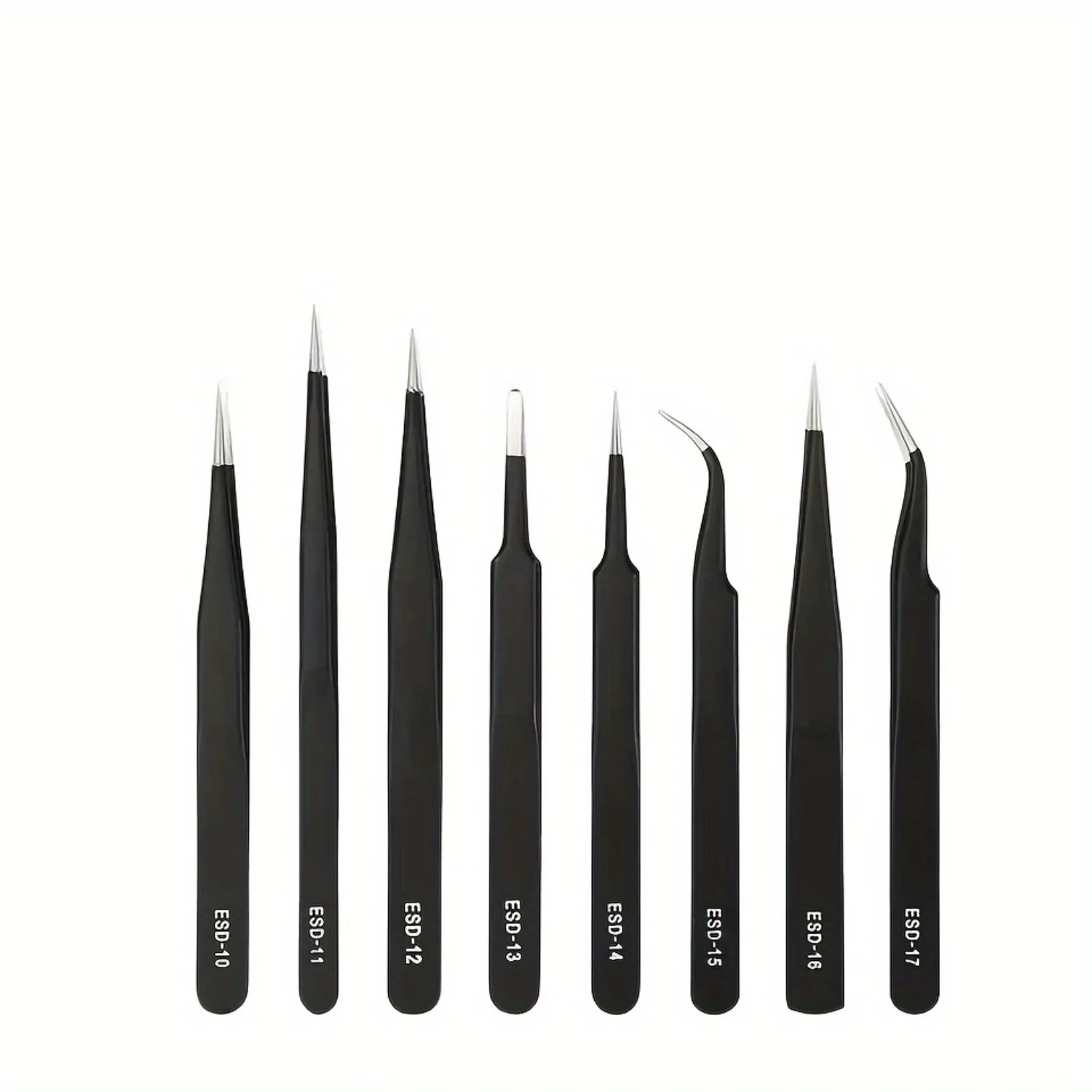 8-Piece ESD Precision Tweezer Set - Stainless Steel Anti-Static Tweezers for Electronics, Jewelry Making, Crafts, Eyelash Extens