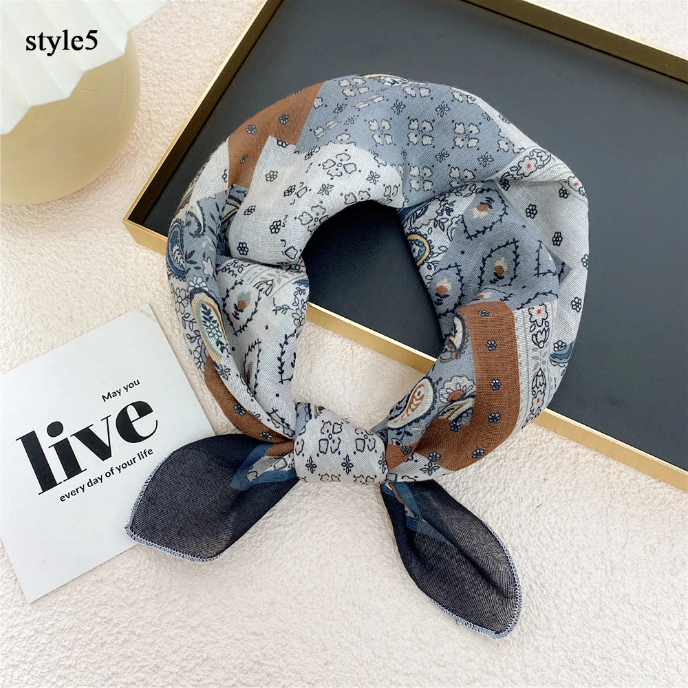 58cm Floral Print Cotton Linen Square Scarf Women Soft Neckerchief Cotton Neck Scarves Small Hijab Head Scarfs Female Foulard