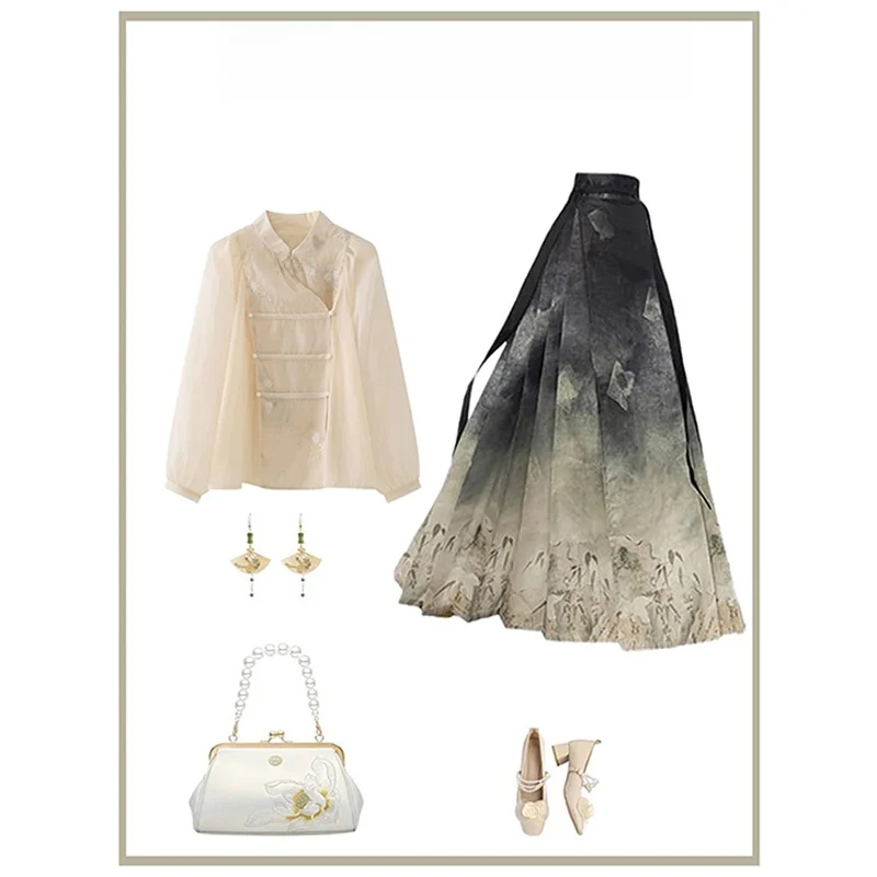 

Новая женская блузка в китайском стиле, дизайн Ханьфу, осенняя мода, уникальный дизайн, юбка с шлейфом, эксклюзивно онлайн