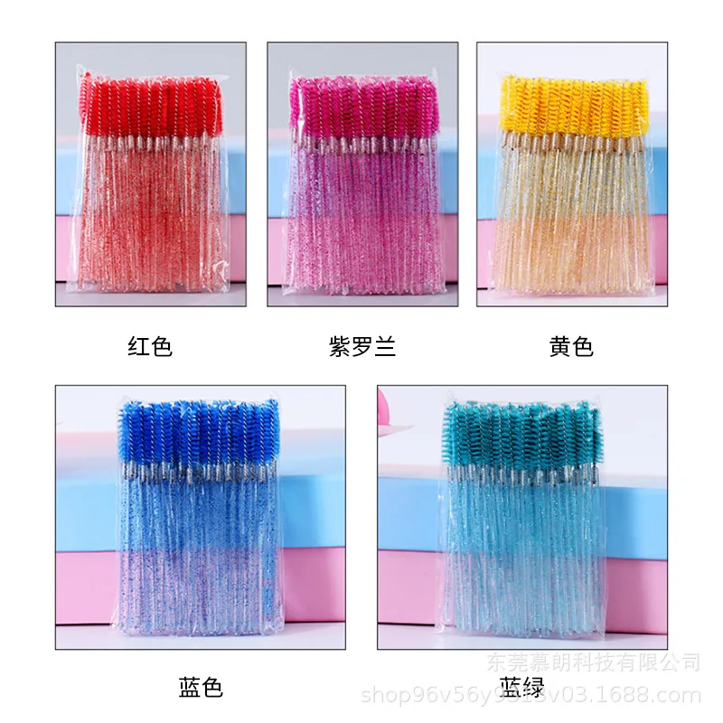500 Pcs Disposable Crystal Rod Lash Brushes Colorful Eyebrow Spiral Combs Professional Eyelash Grafting Tools